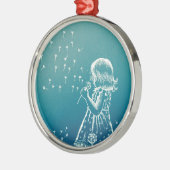 Kleines Mädchen, das auf einem Löwenzahn Ornament Aus Metall (Links)