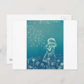 Kleines Mädchen, das auf einen Löwenzahn bläst Postkarte (Vorne/Hinten)