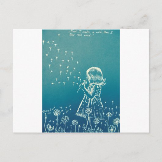 Kleines Mädchen, das auf einen Löwenzahn bläst Postkarte (Vorderseite)