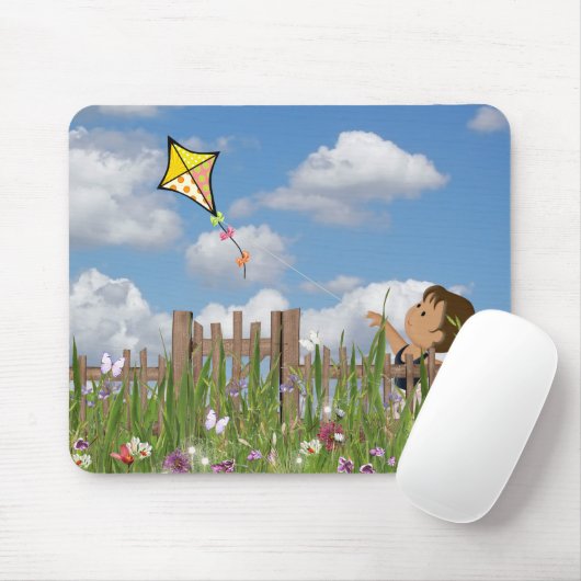 Kleines Mädchen, das ein Drachen fliegt Mousepad (Mit Mouse)