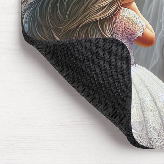 Kleines Mädchen, das einen Spiegel an einer Braut Mousepad (Ecke)