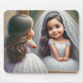 Kleines Mädchen, das einen Spiegel an einer Braut Mousepad (Vorne)