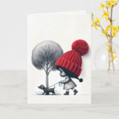 Kleines Mädchen, das ihren Hund spaziert Karte (Gelbe Blume)