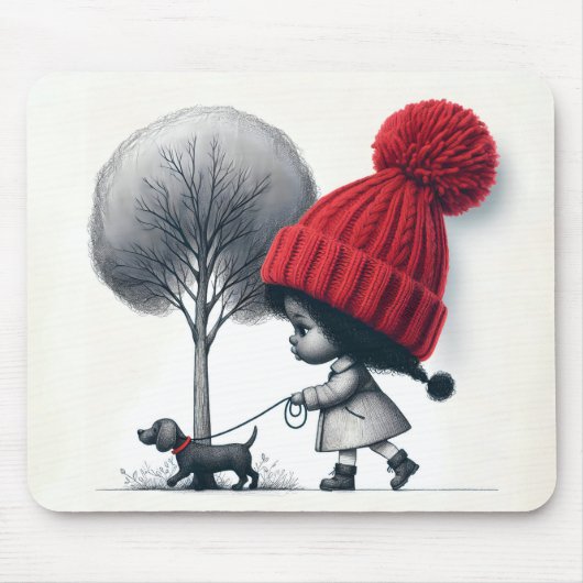 Kleines Mädchen, das ihren Hund spaziert Mousepad (Vorne)