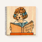 Kleines Mädchen der 1920er Jahre mit Musikbuch Notizblock (Vorderseite)