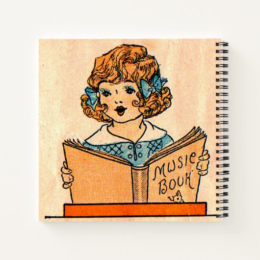 Kleines Mädchen der 1920er Jahre mit Musikbuch Notizblock (Rückseite)