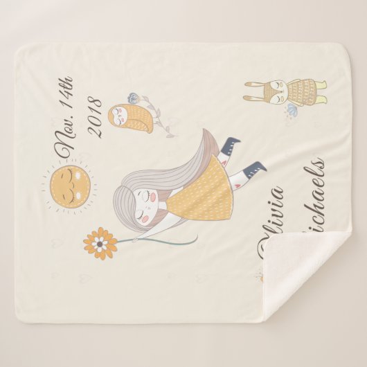 Kleines Mädchen-Eulen-Kaninchen-personalisiertes Sherpadecke (Vorderseite (Horizontal))