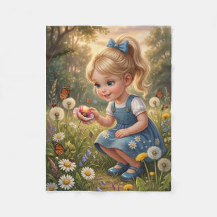 Kleines Mädchen Gänseblümchen Blumen Feld Frühling Fleecedecke