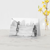 Kleines Mädchen-Golfspieler, der durch Kelli Karte (Gelbe Blume)