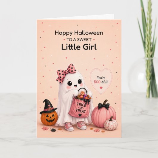 Kleines Mädchen Halloween Süßer Geist Karte (Vorderseite)