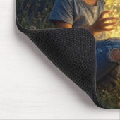 Kleines Mädchen hält ein Glas mit Glühwürmchen Mousepad (Ecke)