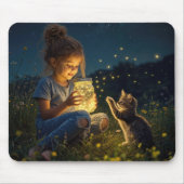 Kleines Mädchen hält ein Glas mit Glühwürmchen Mousepad (Vorne)