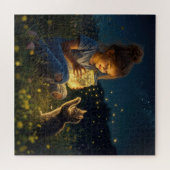 Kleines Mädchen hält ein Glas mit Glühwürmchen Puzzle (Horizontal)