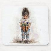 Kleines Mädchen hält einen zerbrochenen Blumentopf Mousepad (Vorne)