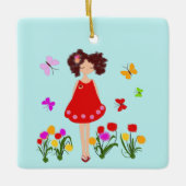 Kleines Mädchen im Garten Keramikornament (Vorderseite)