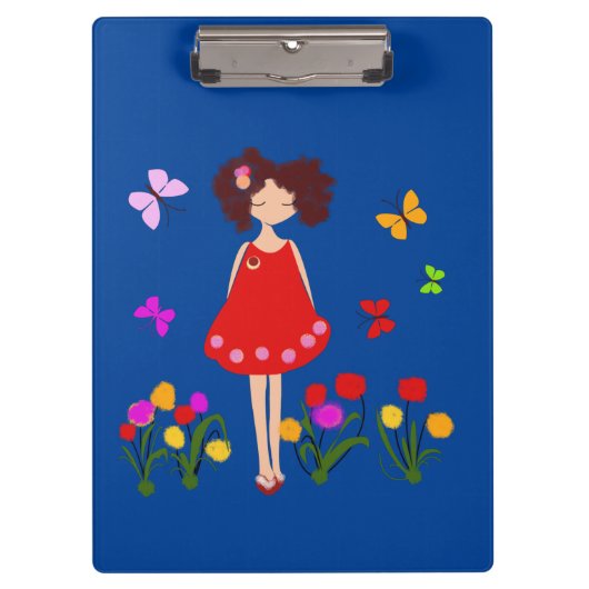 Kleines Mädchen im Garten Klemmbrett (Vorderseite)