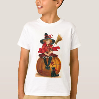 Kleines Mädchen im Hexenkostüm Halloween T-Shirts