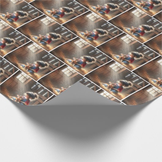 Kleines Mädchen im Stall mit Kalb Geschenkpapier (Ecke)