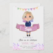 Kleines Mädchen in blauem Kleid Einladung (Vorne/Hinten)