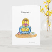 Kleines Mädchen in blauem Stuhl vermisst Sie Karte (Gelbe Blume)