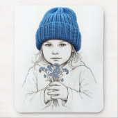 Kleines Mädchen in blauer Mütze mit Vergissmeinnic Mousepad (Vorne)