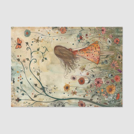 KLEINES MÄDCHEN IN DER GARTENDEKOUTION SEIDENPAPIER (Vorderseite)