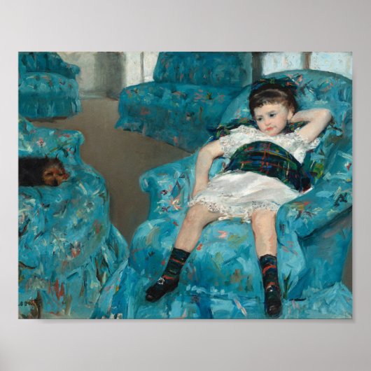 Kleines Mädchen in einem blauen Sessel | Mary Cass Poster (Vorne)