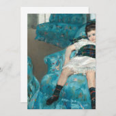 Kleines Mädchen in einer blauen Sessel - Mary Cass Einladung (Vorne/Hinten)