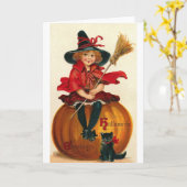 Kleines Mädchen in Hexenkostüm Karte (Gelbe Blume)