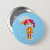 Kleines Mädchen in orangem Regenmantel mit rosa Re Button (Vorne & Hinten)
