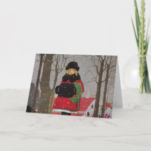 Kleines Mädchen in Red Coat Feiertagskarte