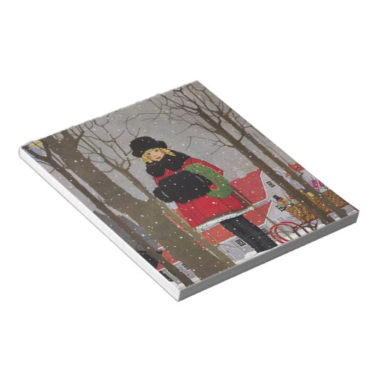 Kleines Mädchen in Red Coat Notizblock (angewinkelt)
