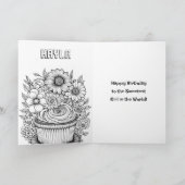 Kleines Mädchen in rosa Blume Personalisiert Gebur Karte (Innenseite)