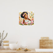 Kleines Mädchen in rosa Blume Wasserfarben Kunst Poster (Küche)