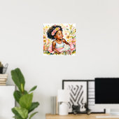 Kleines Mädchen in rosa Blume Wasserfarben Kunst Poster (Heimbüro)