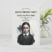 Kleines Mädchen in schwarzem Kleid Einladung (Stehend Vorderseite)