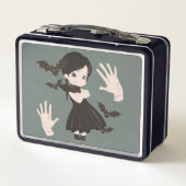 Kleines Mädchen in schwarzem Kleid Metall Lunchbox (Rückseite)
