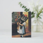 Kleines Mädchen Kätzchen mit Blumen Postkarte (Stehend Vorderseite)
