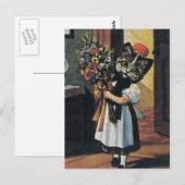 Kleines Mädchen Kätzchen mit Blumen Postkarte (Vorne/Hinten)