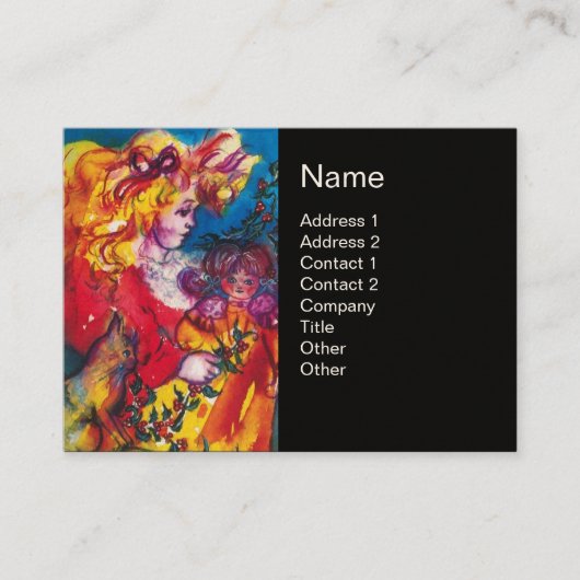 KLEINES MÄDCHEN, KATZE UND HÜBSCHES DOLLAR, rot Visitenkarte (Vorderseite)