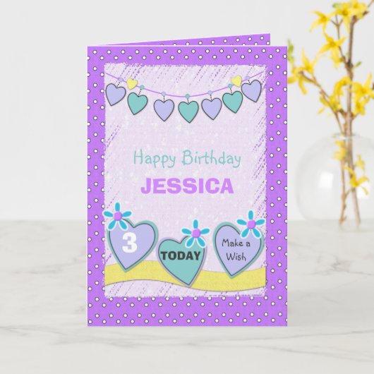 Kleines Mädchen lila grüner Geburtstag Karte (Gelbe Blume)