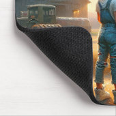 Kleines Mädchen mit amerikanischer Flagge auf alte Mousepad (Ecke)