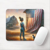 Kleines Mädchen mit amerikanischer Flagge auf alte Mousepad (Mit Mouse)
