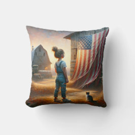 Kleines Mädchen mit amerikanischer Flagge auf eine Kissen