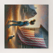 Kleines Mädchen mit amerikanischer Flagge auf eine Puzzle (Horizontal)