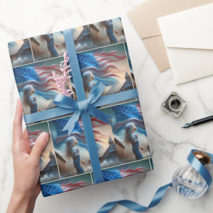 Kleines Mädchen mit amerikanischer Flagge Geschenkpapier