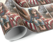 Kleines Mädchen mit amerikanischer Flagge und Kitt Geschenkpapier (Rolleneckpunkt)