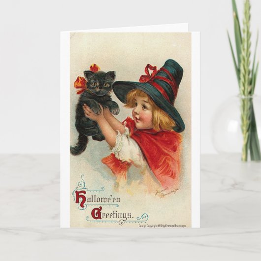 Kleines Mädchen mit Black Kitten Karte (Vorderseite)