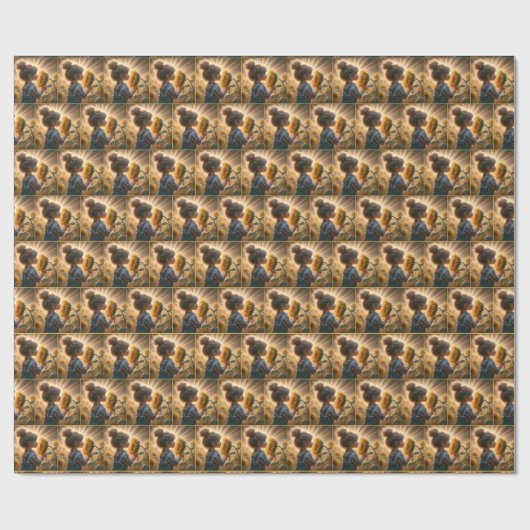 Kleines Mädchen mit blühender Sonnenblume Geschenkpapier (Flach)