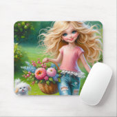 Kleines Mädchen mit Blume-Korb Mousepad (Mit Mouse)